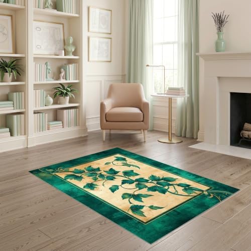 4'x6' Green Cat Cat-Inspired Vine Symmetry Ultra-Soft Area Rug