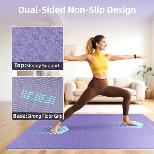 Extra Large Yoga Mat – 72"x48" or 78"x57", 1/4"–1/2" Thick Mat for Women & Men, TPE Non-Slip Pilates Mat for Home Gym, Yoga, Stretching, Meditation