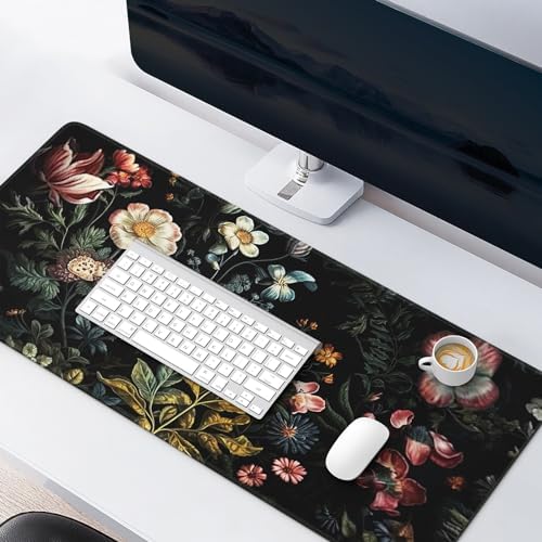 HAOCOO Vintage Floral Desk Mat for Desktop, Aesthetic Plant Desk Decor