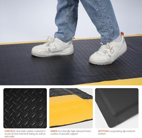 Anti Fatigue Mats Industrial 3' x 7' 15/16" Thick Ergonomic Standing Mat Commercial Heavy Duty Diamond Plate Shop Floor Mat Helps Relieve Back and Leg Soreness