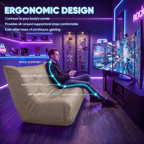 Homall Floor Gaming Chair Boneless Loveseat Couch, Ergonomic Floor Sofa Couch with Cup Holders, Leather Lazy Floor Lounger for Gaming, Reading, Relaxing, Watching TV (Khaki)