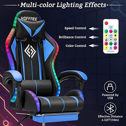 RGB Gaming Chair with LED Lights Massage Ergonomic Computer Chairs-Blue