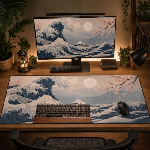 Japanese Wave Mouse Pad 31.5x15.7 Inch, Large Gaming Extended Desk Mat