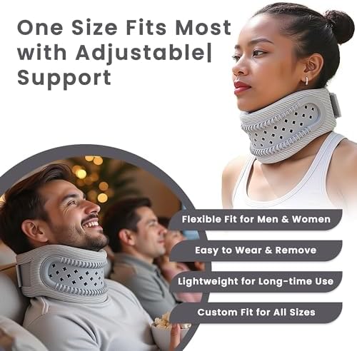 Neck Brace for Neck Pain and Support, Neck Support for Pain Breathable Cervicorrect Brace Adjustable Soft Silicone Foam, Cervical Collar for Sleeping, Relieving Spinal Pressure (Grey)