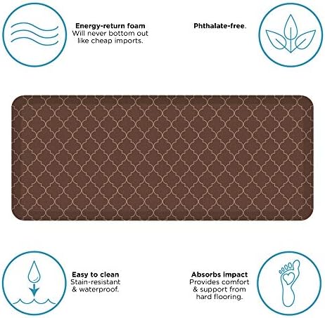GelPro Anti-Fatigue Designer Comfort Kitchen Floor Mat, 20x48, Trellis Walnut Stain Resistant Surface with 3/4” Thick Ergo-Foam Core for Health and Wellness