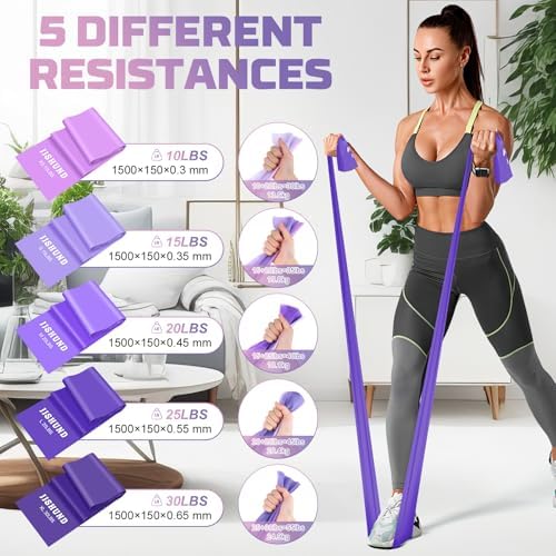 5 Pcs Resistance Bands, Professional Exercise Bands Elastic Stretch Bands for Fitness Yoga Pilates Stretching Strength Training, Workout Bands for Women and Men Home Gym