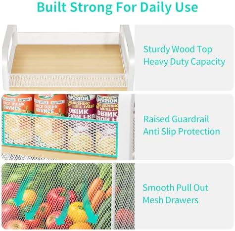 HapiRm 2 Tier Rolling Pantry Organizer Cart- Snack Storage Cart with Wheels