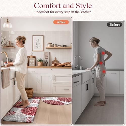 KIMODE Half Circle Anti Fatigue Mats for Kitchen Floor Rug Sets of 3