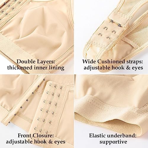 Front Closure Posture Corrector Wireless Bra Back Support Comfy Unlined Bras Full Coverage Bra with Nipple Covers