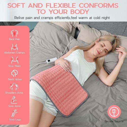 Heating Pad for Period Cramps, Heating Pad for Back/Neck/Shoulder Muscle Pain, 6 Heating & 4 Timer Setting, Auto Shut Off, Moist Heat & Machine Washable, Pink Birthday Christma s Gifts for Women Mom
