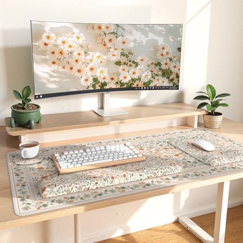iLeadon Ergonomic Mouse Pad with Wrist Rest, Beige Desk Mat Set