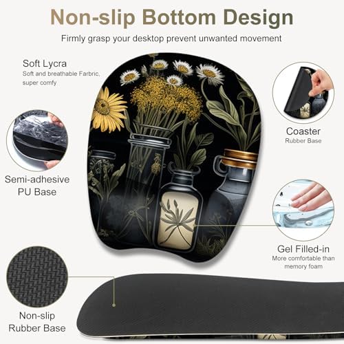 Large Mouse Pad with Wrist Support 4 in1 Set, XXL Big Game Mousepad + Keyboard Wrist Rest+Mouse Wrist Rest+Coaster Gaming Mat for Home Office Computer I Black Academia Mystical Green Plant