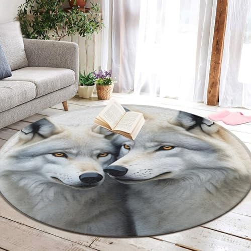 Fashion Round Area Rug Large Non Slip Carpet Unisex Home Decor Mat Wolves Love