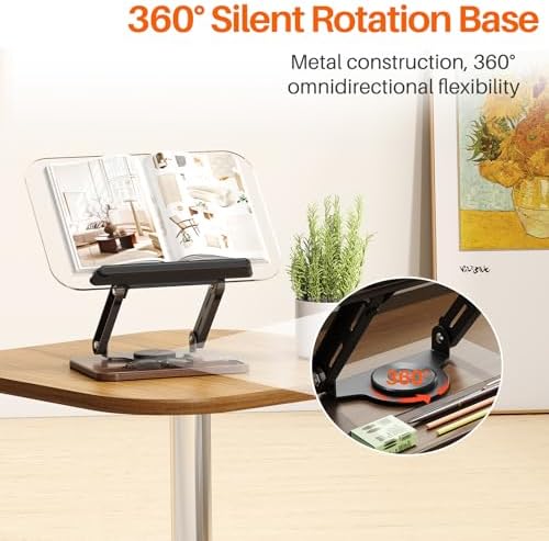 BYMECOST Acrylic Book Stand for Reading, 360°Rotating Book Holder, Black
