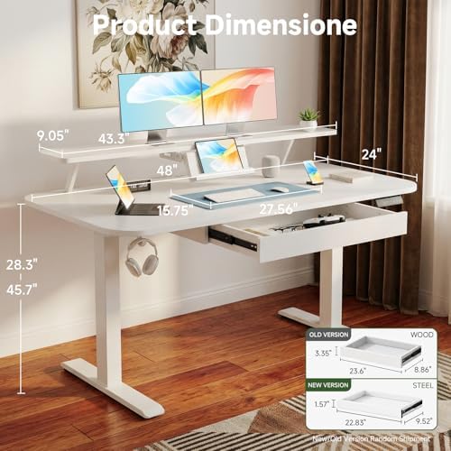 COMHOMA Electric Standing Desk with Drawers, 48 x 24'' Sit Stand up Desk with Monitor Stand, Laptop Stand, Height Adjustable Ergonomic Home Office Computer Desk with Memory Preset Controller