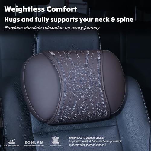 Neck Support Pillow Set for Car & Office Chair - Prosperity & Luck Dreamcatcher - Orthopedic Lumbar & Cervical Pillow for Pain Relief &Posture Correction (Neck Pillows (Coffee Brown))