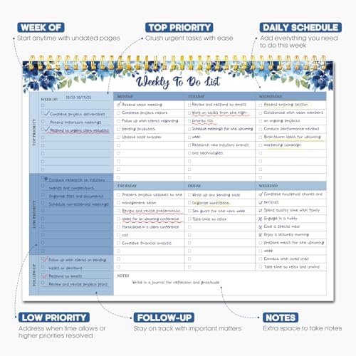 Taja Weekly To Do List Notepad, Undated Weekly Planner Pad, 8.5" x 11"