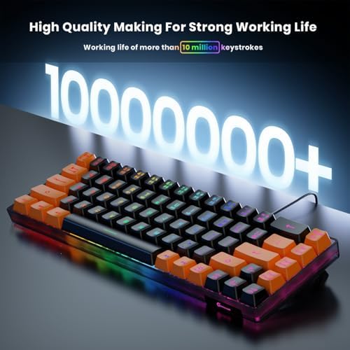 GEODMAER 65% Gaming Keyboard, LED Backlit Mini Wired Keyboard, Ultra-Compact Anti-Ghosting No-Conflict 68 Keys Membrane Gaming Wired Keyboard for PC Laptop Windows Gamer(Black-Orange)