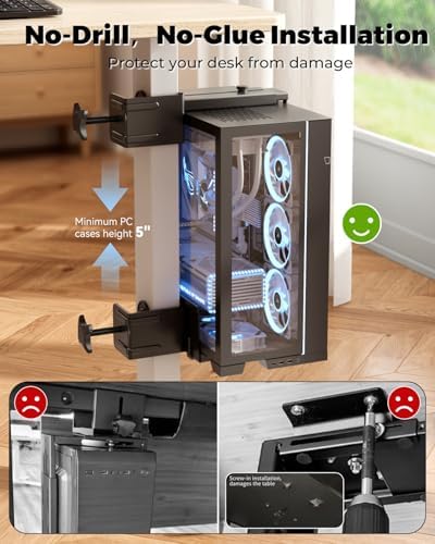JOY worker Under Desk PC Mount for Standing Desk, Clamp-On Leg CPU Holder