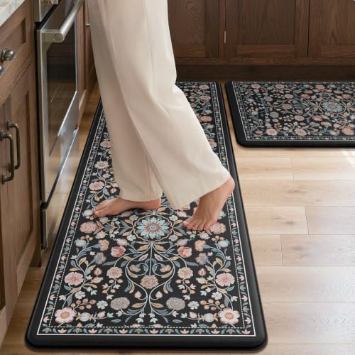 KIMODE Cushioned Kitchen Mats for Floor Anti Fatigue,Kitchen Rugs Sets of 2