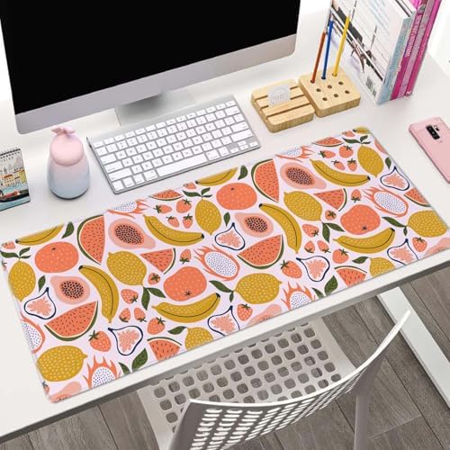 Fruit Desk Mat Yello Pink XL Mouse Pad Large Full Desk Mousepad Gaming Extended Keyboard Mouse Mat Desk Pad for Computer Laptop 31.5''X11.8'' Non-Slip Rubber Base with Stitched Edges