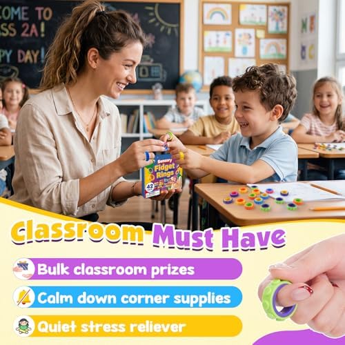 KLT Fidget Toys Bulk for Kids: 42 Pack Textured Spinner Rings - Bulk Party Favors Goodie Bag Stuffers - Quiet Fidgets for Classroom Student Prize - Sensory Toys for Autism ADHD Stress Relief