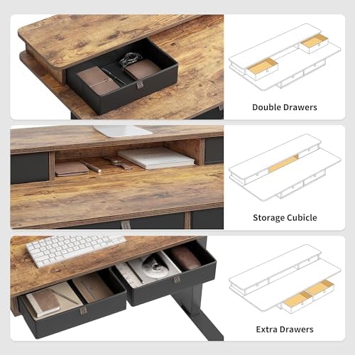 FEZIBO 48 x 24 inch Standing Electric Desk with Drawers, Rustic Brown