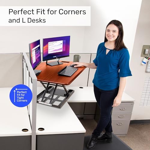 X-Elite Pro 40" Corner Standing Desk Converter with Pneumatic Lift | Adjustable Sit to Stand Riser, L-Shaped Desks & Cubicles | Fully Assembled Computer Workstation (Cherry)
