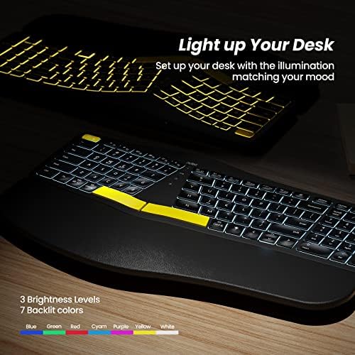 Nulea Ergonomic Split Keyboard Wireless with Wrist Rest 7 Color Backlight