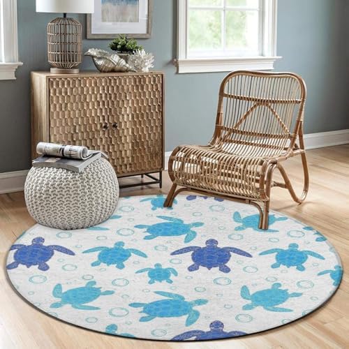 Soft Round Yoga Carpet, Large Home Decor Mat, Non Slip Machine Washable Kitchen Office Circle Rug Vintage Sea Turtle, 60inch