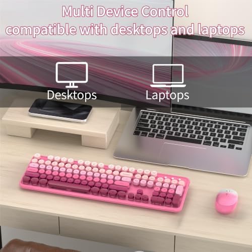 Colorful Wireless Computer Keyboard and Mouse, Pink Gradient