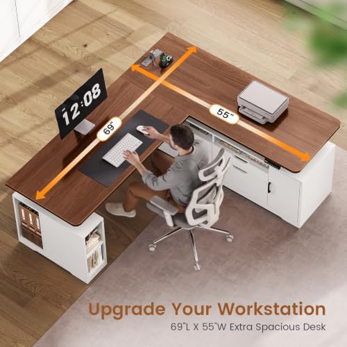 SEDETA Modern L Shaped Executive Electric Standing Desk with 4 Drawers