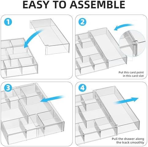 Marbrasse Expandable Desk Drawer Organizer, Clear Plastic Drawer Organizer Tray with 10 Adjustable Compartments, Desk Organizers and Accessories, 5 Drawer Dividers for Office Supplies, Makeup(Clear)