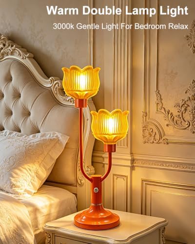 Lightdot Flower Orange Table Lamp Vintage Lamp 2 Bulbs Included Dimmable