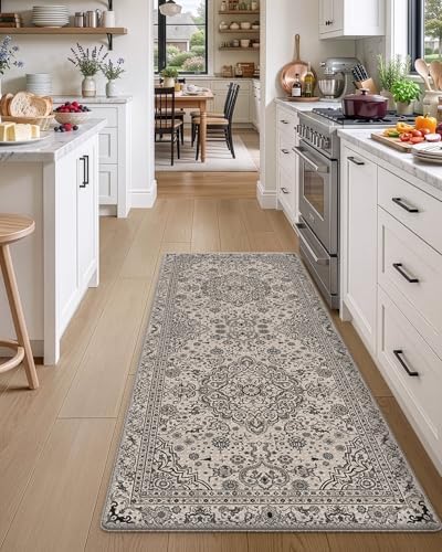 DEXI Kitchen Floor Mats Cushioned Anti Fatigue Runner 24x59 Beige Grey