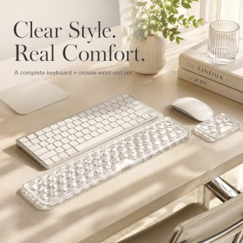 eulps Ergonomic Gel Keyboard Wrist Rest Set, Soft Gel Palm Rest for Keyboard and Mouse, Clear Wrist Support Pad for Typing and Gaming Pain Relief, Non-Slip Base for Computer Laptop (Rectangular)