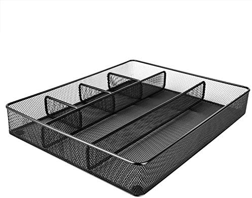 Amazon Basics Mesh Desk Drawer Organizer with 6 Compartments, Non-Slip Office Supplies Storage for Pens and Accessories, Black