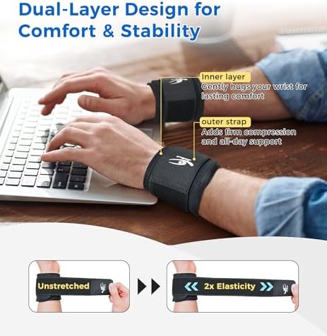 HiRui 2 Pack Wrist Compression Straps – Dual‑Layer Wrist Brace for Pain Relief & Support, Tendonitis, Carpal Tunnel, Arthritis – Adjustable Wrist Wraps for Fitness, Workouts & Everyday Use (Black)