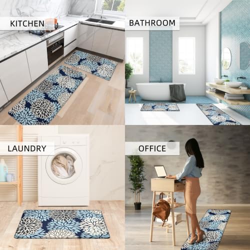 Kitchen Mats Set of 2 Cushioned Anti Fatigue Kitchen Rugs Non Slip Waterproof Kitchen Runner Memory Foam Kitchen Floor Mat Comfort Standing Mat for Sink,Office,Laundry, Navy Blue
