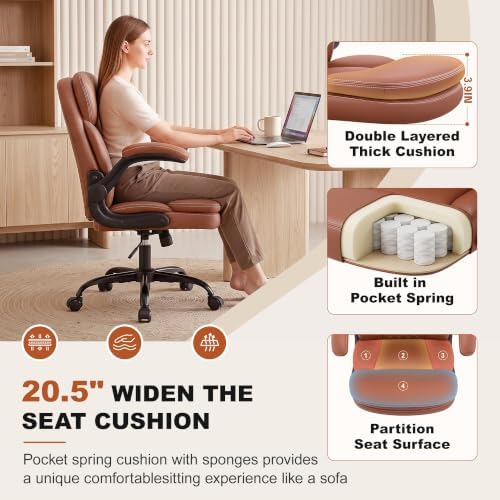 Leather Office Chair, Computer Desk Chair with Dual Back Support