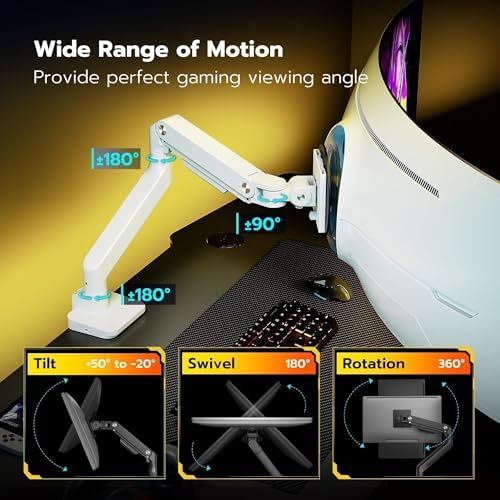 ARES WING Ultrawide Monitor Arm with USB for 17 to 49 Inch Screen, White