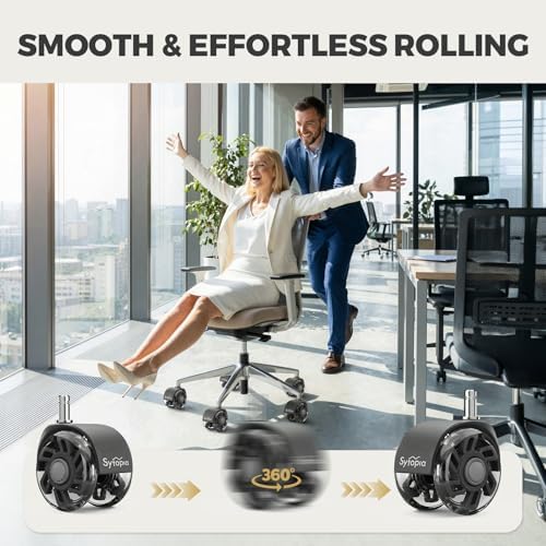 Office Chair Wheels Replacement, 2.5 Inch Universal Casters for Hardwood Floors & Carpet, Heavy Duty, Quiet, Scratch-Free, Fits Most Chairs, Easy Install, Set of 5.Dark Grey