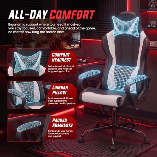 PayLessHere | Gaming Chair | White | with Adjustable Lumbar Support