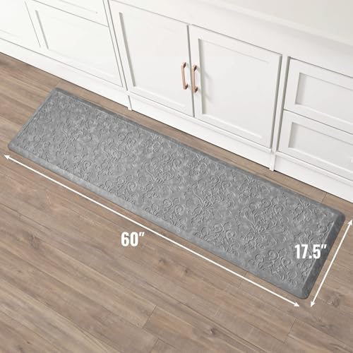 Chef Gear - Anti-Fatigue Wellness Kitchen Mat - Marni Design - Cushioned Comfort Chef Mat - Faux Leather - Cooking & Standing Relief -Skid-Resistant - Measures 17.5"x60" - Grey