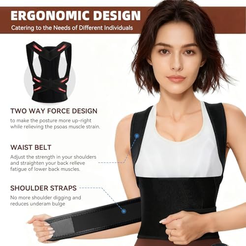 Posture Corrector Back Brace for Men and Women, Adjustable Full Back Support for Posture Improvement & Pain Relief, Shoulder Straightener for Spine Alignment & Posture Correction, Size L(35-42in)