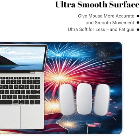 Large Mouse Pad American Flag Fireworks Non-Slip Rubber Long Gaming Desk Mat Big Computer Keyboard Mousepad Waterproof Protector Wristing Pad for Gaming Office Home Decorative 31.5 X 11.8 Inch