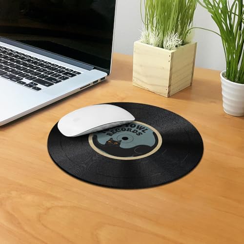 Non-Slip Round Mousepad, WIRESTER Black Cat Yowl Yowl Records Mouse Pad for Home, Office and Gaming Desk