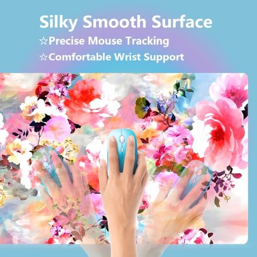 Romantic Watercolor Floral Large Mouse Pad, Pink Flowers Painting Desk Mat