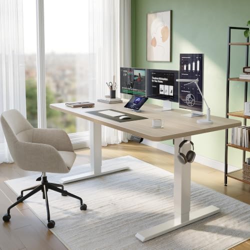 CubiCubi 48x30 Large Electric Standing Desk, 30" Deep Desktop, Light Walnut