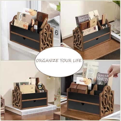 Desk Organizer with Drawer Wood File Office Mail Organizer Countertop
